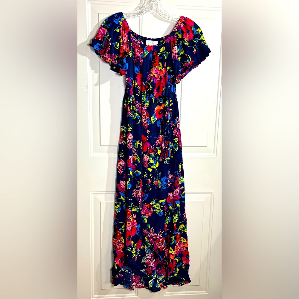 Band of Gypsies Navy Floral Maxi Dress Puff Sleeve Boho Summer Small NWOT